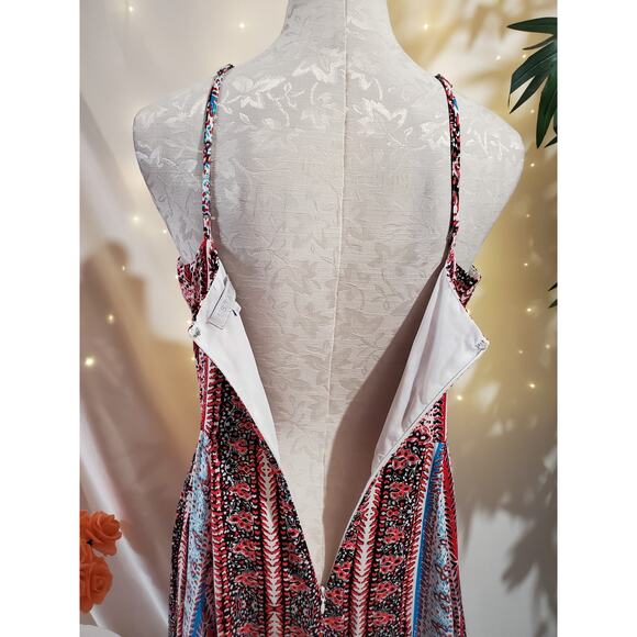 1State Halter Boho Maxi Dress Womens Size 10 Sleeveless Patriotic Red White Blue - Picture 8 of 11